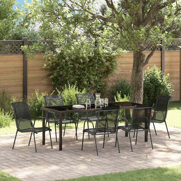 vidaXL Garden Dining Set 7 pcs Black Powder-Coated Steel