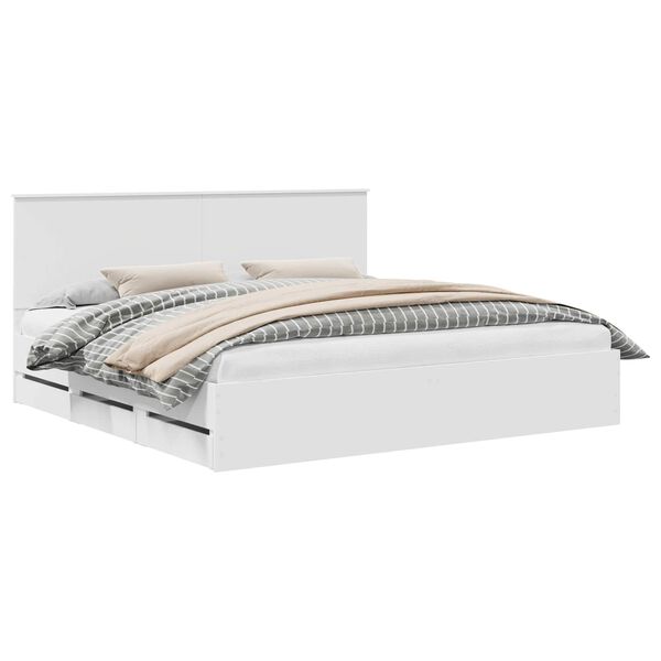 vidaXL Bed Frame with Drawer White 200 x 200 cm Engineer Wood