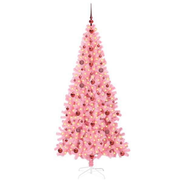 vidaXL Christmas Tree with 300 LEDs with Stand Pink 210 cm PVC