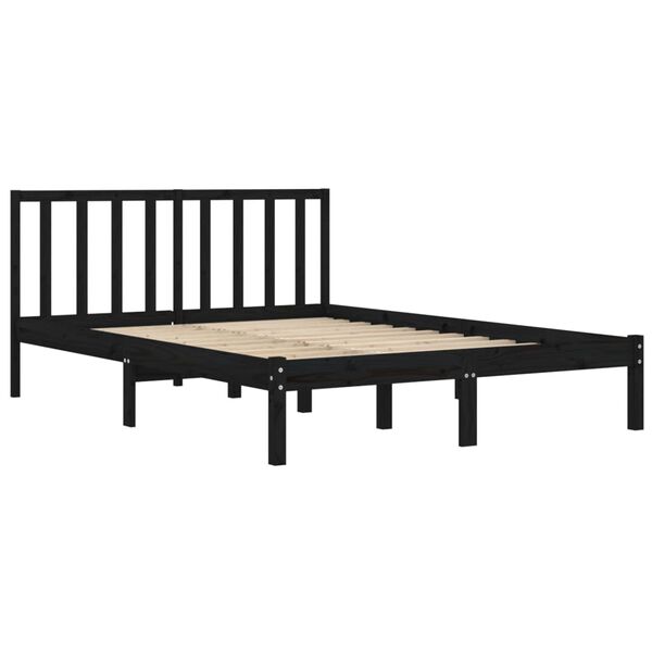 vidaXL Bed Frame without Mattress Black Solid Wood Pine