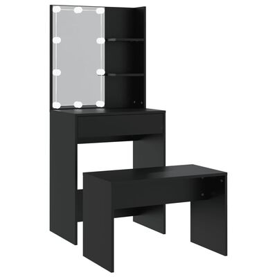 vidaXL Dressing Table Set with LED Black Engineered Wood