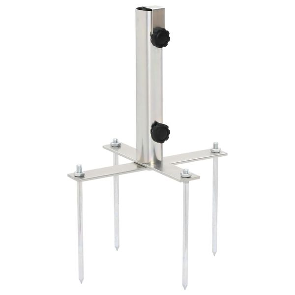vidaXL Parasol Base with Ground Spikes for &Oslash;32-38 mm Silver Steel