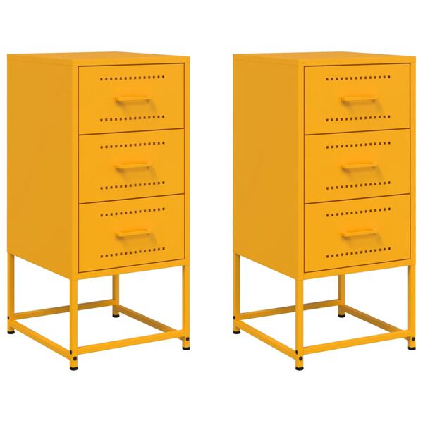 vidaXL Bedside Cabinets 2 pcs Mustard Yellow 36x39x78 cm Steel