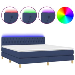 vidaXL Box Spring Bed with Mattress&LED Blue 180x200cm Fabric