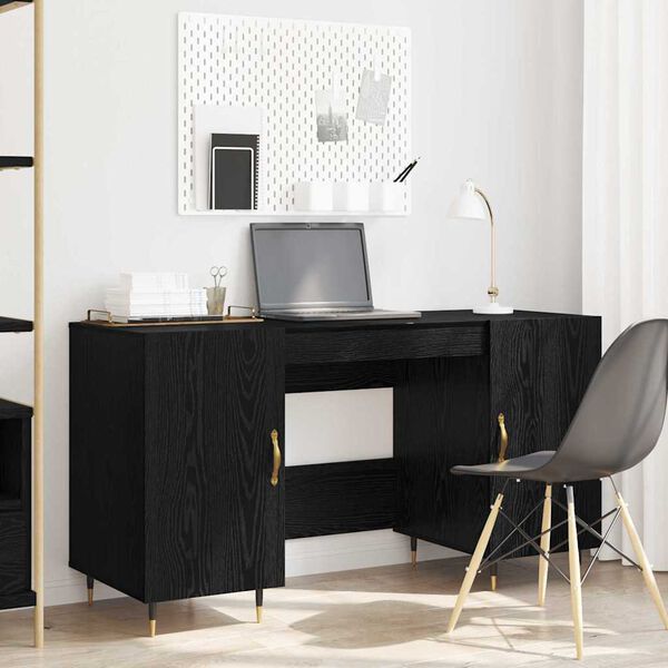 vidaXL Desk with Shelf Black oak 140 x 50 x 75 cm Engineered wood