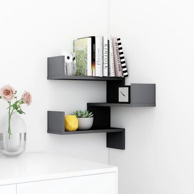 vidaXL Wall Corner Shelf High Gloss Grey 40x40x50 cm Engineered Wood
