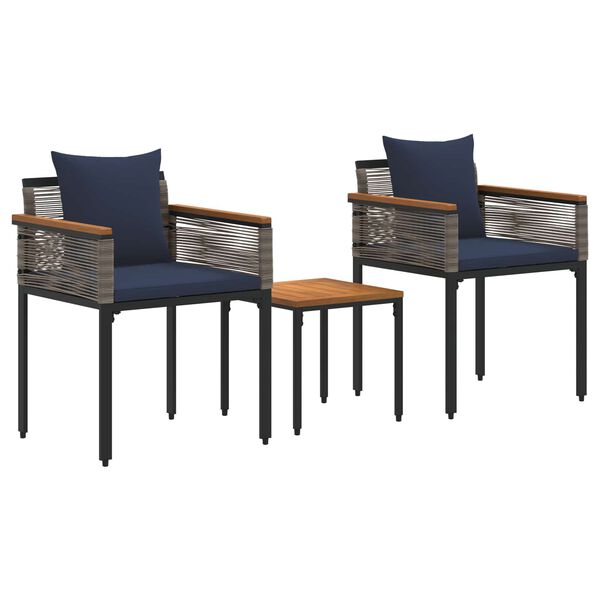 vidaXL Outdoor Furniture Set 3 pcs Grey and Navy Blue PE Rattan