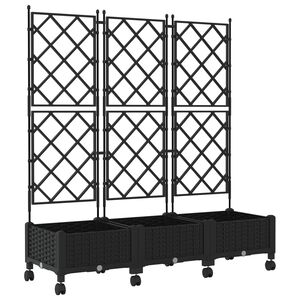 vidaXL Garden Planter with Trellis&Wheels 3 pcs Black PP