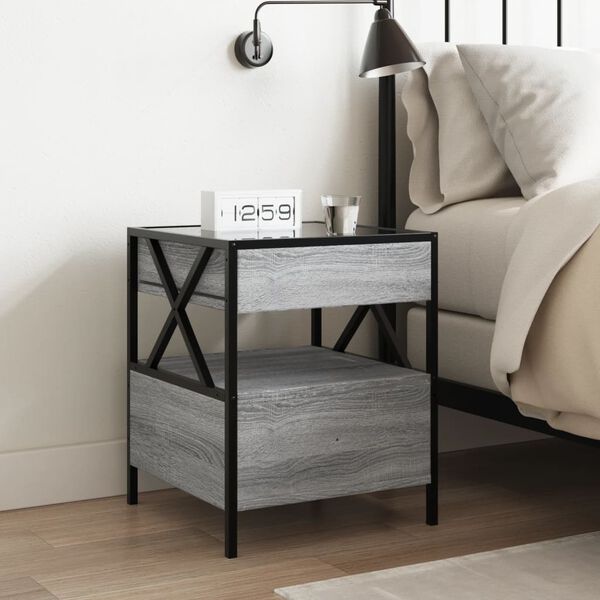 vidaXL Bedside Table with Infinity LED Grey Sonoma 40x40x51 cm