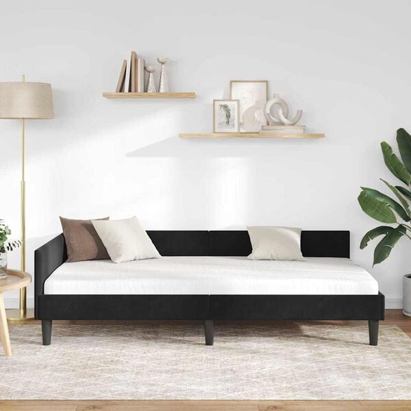 vidaXL Corner Bed Frame with Headboard Black 90 cm x 200 cm Velvet