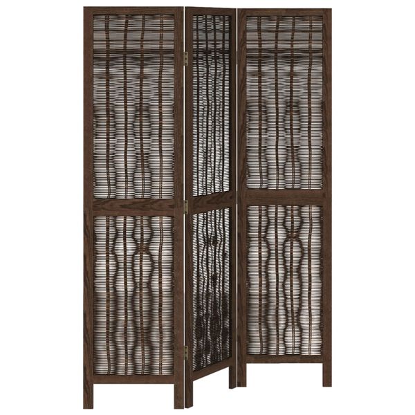 vidaXL Room Divider 3 Panels Dark Brown Solid Wood Paulownia