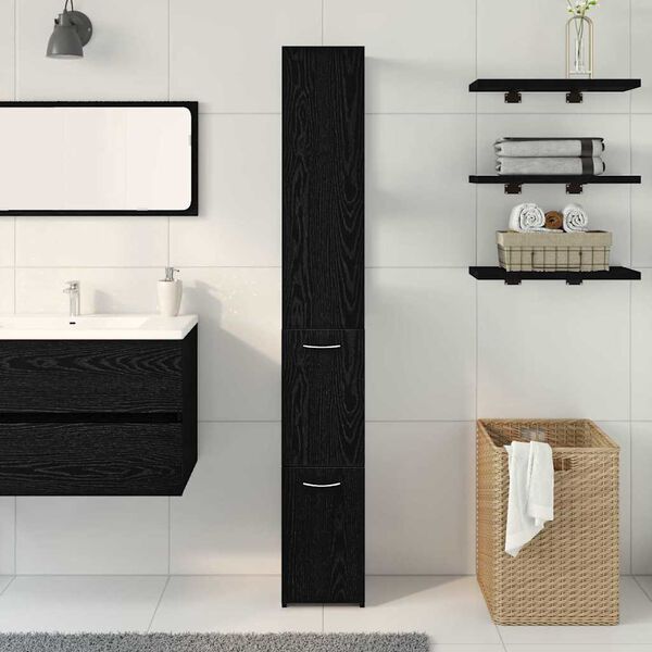 vidaXL Bathroom Cabinet Black Oak 25 x 25 x 170 cm Engineered Wood