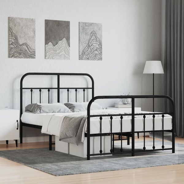 vidaXL Metal Bed Frame without Mattress with Footboard Black 120x200cm