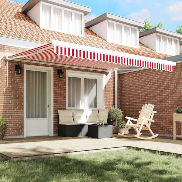 vidaXL Retractable Awning Red and White 400 x 300 cm Fabric and Metal