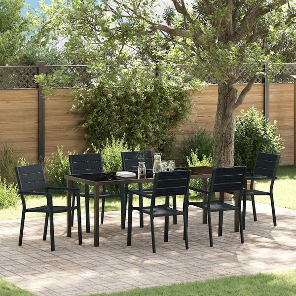 vidaXL Garden Dining Set 7 pcs Black Powder-Coated Steel