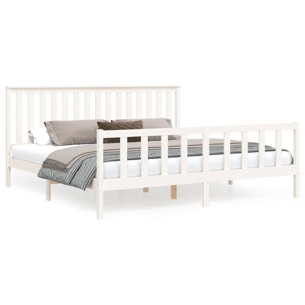 vidaXL Bed Frame without Mattress White Solid Wood Pine Super King Size