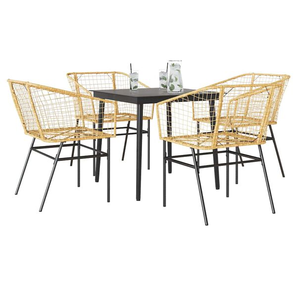 vidaXL 5 Piece Garden Dining Set Brown Poly Rattan Glass