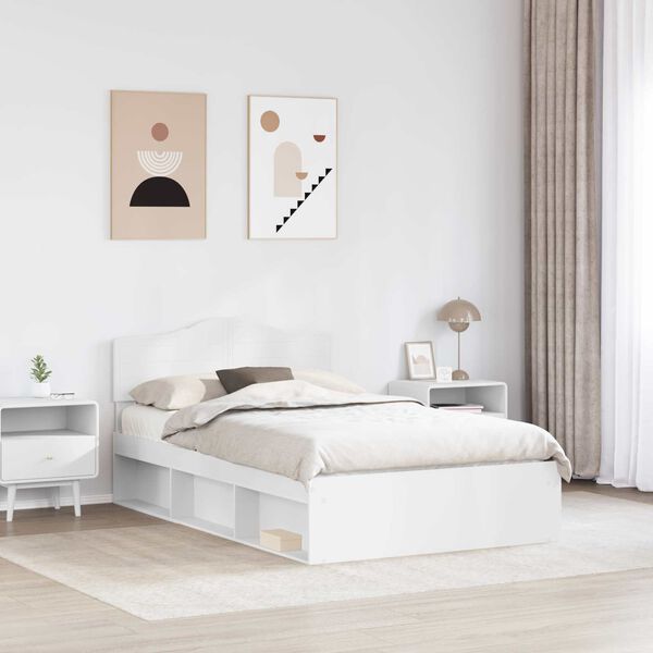 vidaXL Bed Frame with Headboard White 120 x 190 cm Solid Pine Wood