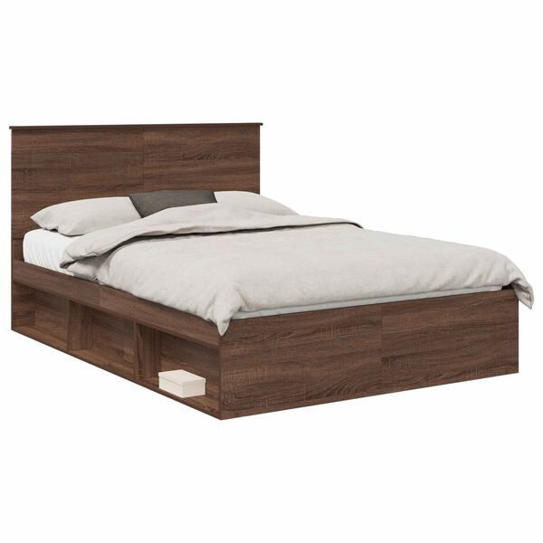 vidaXL Bed Frame with Headboard Brown Oak 140 x 200 cm Solid Pine Wood
