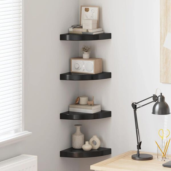 vidaXL Floating Corner Shelves 4 pcs High Gloss Black 25x25x3.8 cm MDF