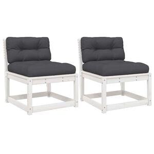 vidaXL Garden Sofas with Cushions 2pcs White Solid Wood Pine