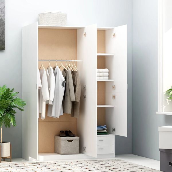 vidaXL 3-Door Wardrobe White 120x50x180 cm Engineered Wood
