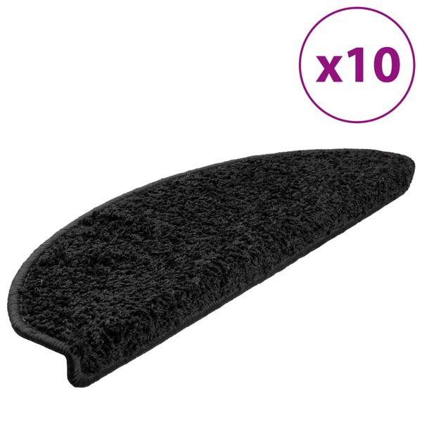 vidaXL Stair Mats 10 pcs 65x21x4 cm Black Half Round Large