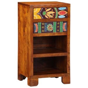 vidaXL Floral End Table with Drawer with Storage Brown 40 x 35 x 75 cm