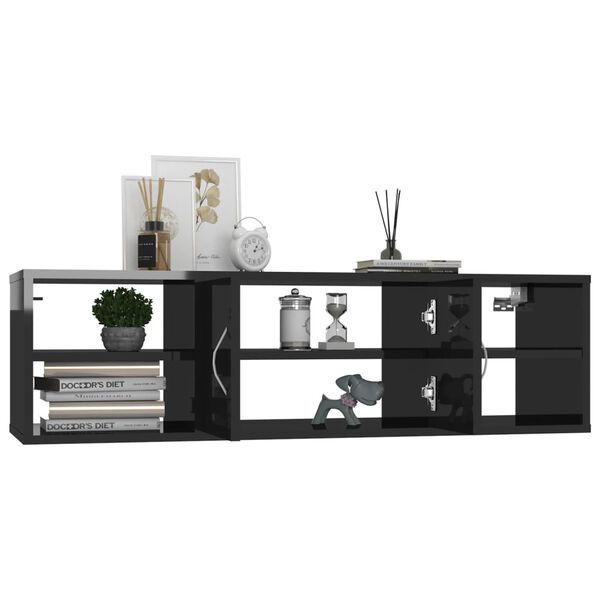 vidaXL Wall Shelf High Gloss Black 102x30x29 cm Engineered Wood
