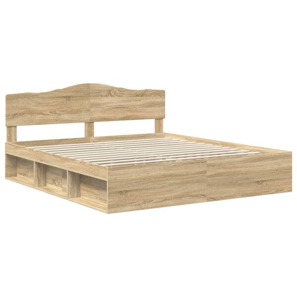 vidaXL Bed Frame with Headboard Sonoma 200 x 200 cm Solid Pine Wood