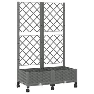 vidaXL Garden Planter with Trellis&Wheels Light Grey PP