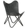 vidaXL Butterfly Chair Grey Real Leather