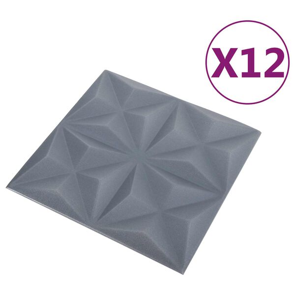 vidaXL Wall Panels 12 pcs Origami Grey 50 x 50 cm XPS Foam