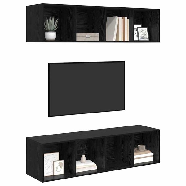 vidaXL TV Cabinet Set Wall-mounted 2 pcs Black Oak 37 x 37 x 142.5 cm