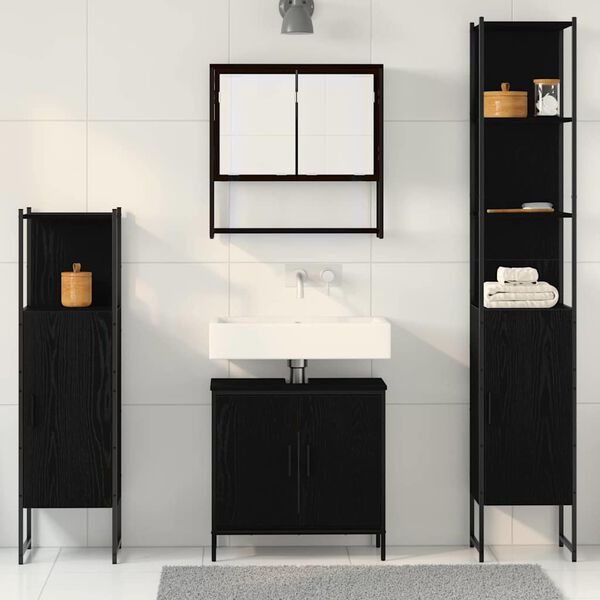 vidaXL Bathroom Furniture Set with Shelf 4 pcs Black Engineered wood