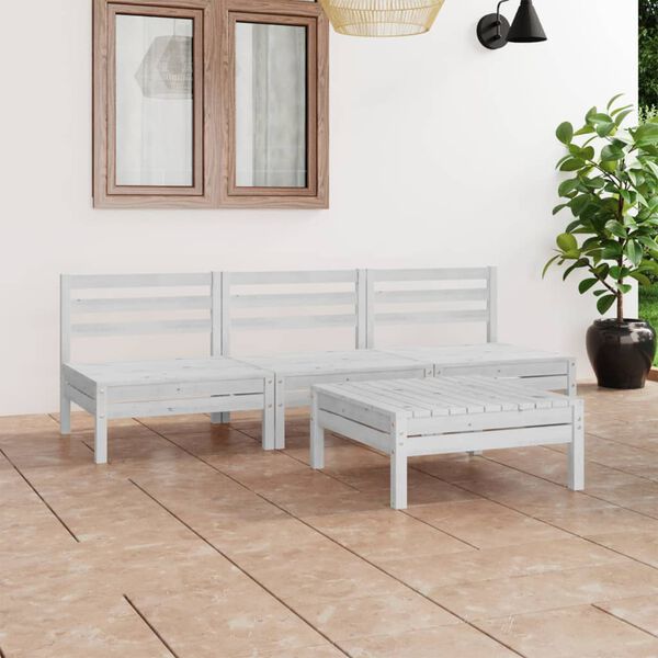 vidaXL 4 Piece Garden Lounge Set White Solid Pinewood