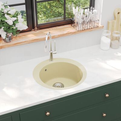vidaXL Granite Kitchen Sink Single Basin Round Beige