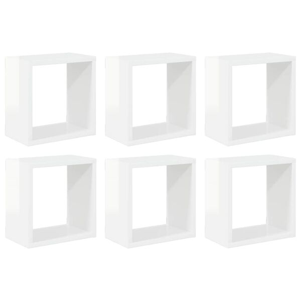 vidaXL Wall Cube Shelves 6 pcs High Gloss White 26x15x26 cm