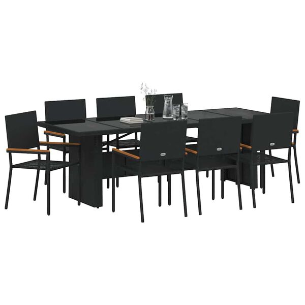 vidaXL Garden Dining Set 9 pcs Black Poly Rattan