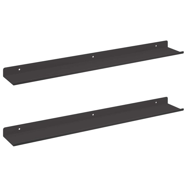 vidaXL Wall Shelf with Shelf 2 pcs Black 60 x 8.5 x 2.5 cm