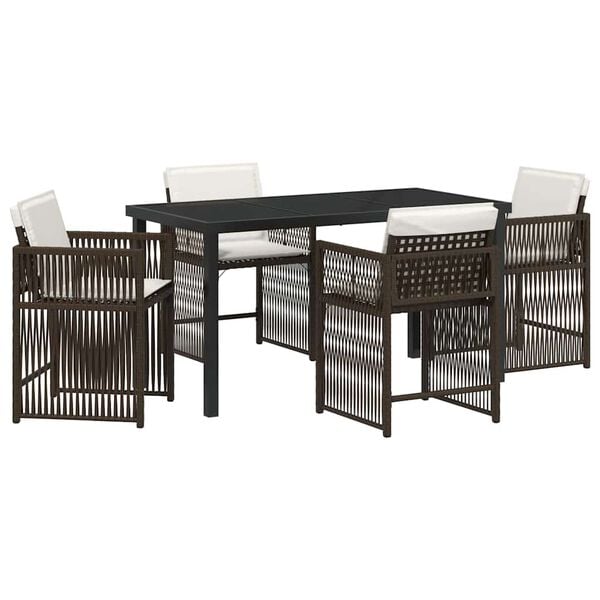 vidaXL Garden Dining Set 5 pcs Brown Poly Rattan