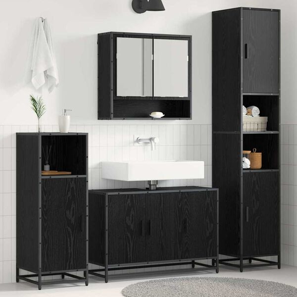 vidaXL Bathroom Furniture Set 4 pcs Black Oak Engineered Wood