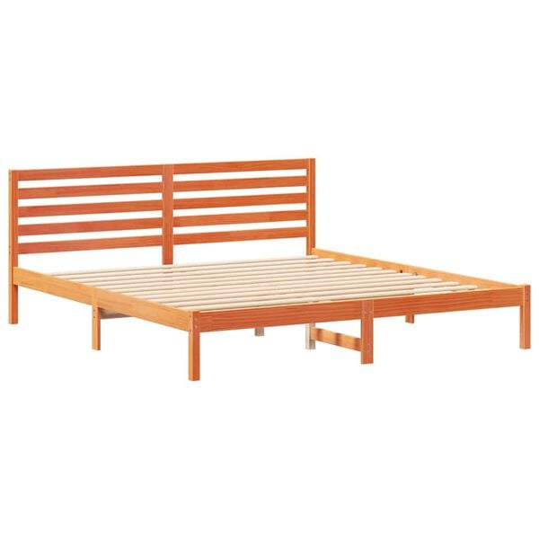 vidaXL Bed Frame with Headboard Wax Brown 200 x 200 cm Solid Pine Wood