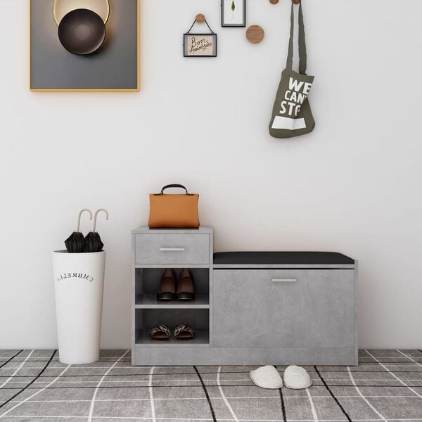vidaXL Shoe Bench Concrete Grey 94.5x31x57 cm Engineered Wood