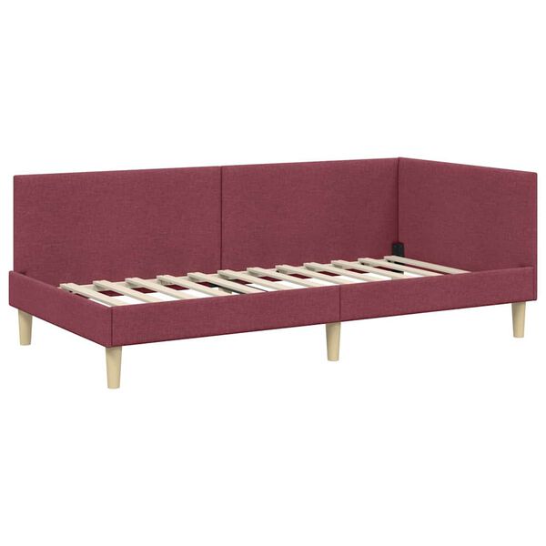 vidaXL Corner Bed Frame with Headboard Wine Red 100 cm x 200 cm Velvet