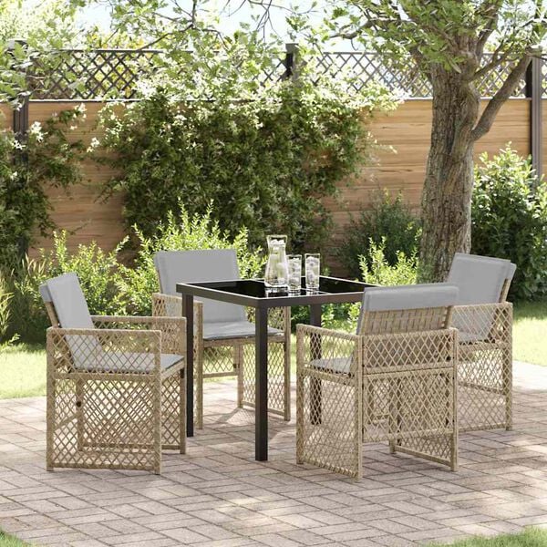 vidaXL Garden Dining Set 5 pcs Beige Poly Rattan