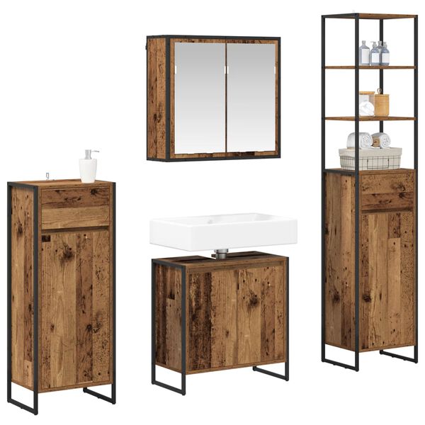 vidaXL Bathroom Furniture Set with Drawer Old Wood Engineered Wood