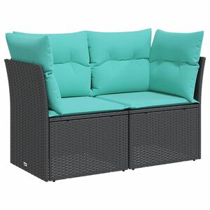 vidaXL Garden Sofa with Cushions 2-Seater Black Poly Rattan (US only)