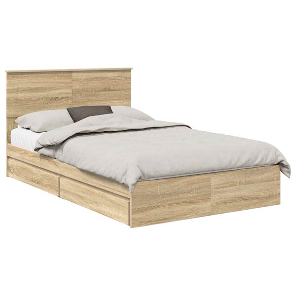 vidaXL Storage Bed with Drawer Sonoma Oak 135 x 190 cm Engineered Wood