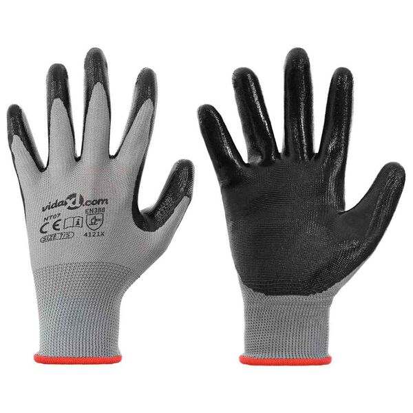 vidaXL Work Gloves 24 pcs Grey and Black 7 / S Polyester